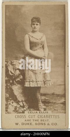 Celia Ellis, de la série Actors and Actresses (N145-3) émise par Duke Sons & Co. Pour promouvoir les cigarettes Cross Cut 1880s émises par W. Duke, Sons & Co. Cartes professionnelles de l'ensemble « Actors and Actresses » (N145-3),Publié en 1880s par W. Duke Sons & Co. Pour promouvoir les cigarettes Cross Cut.Il existe huit sous-ensembles de la série N145.Divers sous-ensembles arborent différents modèles de cartes et font également la promotion de différentes marques de tabac représentées par W. Duke Sons & Company.Cette carte provient du troisième sous-ensemble, N145-3.Notez que les noms des acteurs sont orthographiés différemment sur les cartes dans l'ensemble et ne sont pas fiables pour un Banque D'Images