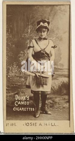 Carte n° 116, Josie Hall, de la série Actors and Actresses (N145-4) émise par Duke Sons & Co. Pour promouvoir les cigarettes Cameo 1880s émise par W. Duke, Sons & Co. Cartes professionnelles de l'ensemble « Actors and Actresses » (N145-4),Publié en 1880s par W. Duke Sons & Co. Pour promouvoir les cigarettes Cameo.Il existe huit sous-ensembles de la série N145.Divers sous-ensembles arborent différents modèles de cartes et font également la promotion de différentes marques de tabac représentées par W. Duke Sons & Company.Cette carte provient du quatrième sous-ensemble, N145-4.Notez que les noms des acteurs sont orthographiés différemment sur les cartes dans l'ensemble et ne sont pas dépendants Banque D'Images