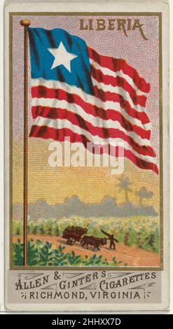 Liberia, de Flags of All Nations, série 1 (N9) for Allen & Ginter cigarettes Brands 1887 émis par Allen & Ginter American Trade Cards de l'ensemble, « Flags of All Nations », série 1 (N9), émis en 1887 dans une série de 48 cartes pour promouvoir les cigarettes Allen & Ginter.La collection du musée contient les 48 cartes de la série 1, ainsi que 10 variantes et 5 cartes mal imprimées.Liberia, de Flags of All Nations, série 1 (N9) pour Allen & Ginter cigarettes Brands 407270 Banque D'Images