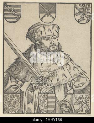 Copie de John Frederic le magnanime, en robes électorales Lucas Cranach le plus jeune et atelier allemand dans la même direction avec six manteaux d'armes ajoutés et sans inscription soufflet.(Hollstein).Copie de John Frederic le magnanime, dans les robes électorales 625962 Banque D'Images