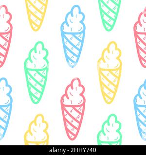 Motif crème glacée multicolore sans couture sur fond blanc Illustration de Vecteur