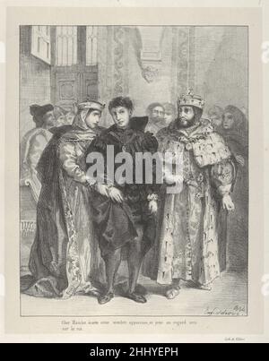 La Reine essaie de console Hamlet 1834 Eugène Delacroix Français en 1834 Delacroix commence une série de lithographies consacrées à Hamlet, créant des images de moody qui reflètent la psyché du prince.En France, où l'intérêt pour Shakespeare ne s'est développé qu'au XIXe siècle, l'artiste a choisi des scènes clés et des passages poétiques.Ici, dans l'acte 1, scène 2, Gertrude exhorte son fils à se débarrasser de sa tenue noire, « bon Hamlet, a jeté ton andered de couleur, et laisse l'oeil de thine ressembler à un ami sur le Danemark. »Toujours pleurer son père, et affligé à son m Banque D'Images