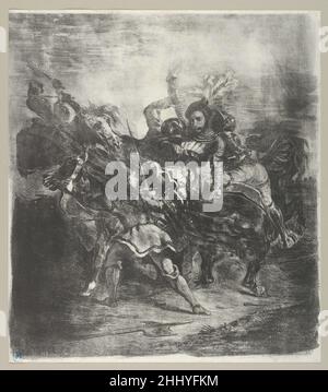 Weislingen attaqué par Goetz's Men 1836–43 Eugène Delacroix Français le sujet de cet imprimé est basé sur une scène de la pièce de Goethe (publié en allemand en 1773;Et français en 1823) qui raconte l'histoire de la vie d'un chevalier allemand (1480-1562) qui a lutté pour regagner les privilèges des chevaliers libres, nullifié par l'empereur Maximilian I en 1495.Weislingen attaqué par Goetz's Men 337371 Banque D'Images