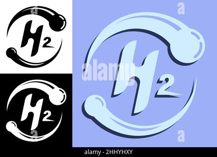 Emblème schématique de l'atome d'hydrogène.Production de combustible hydrogène.Sources d'énergie alternatives, technologies vertes.Vecteur isolé Illustration de Vecteur