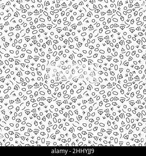 Motif sans couture dessiné à la main avec petites formes géométriques abstraites, texture noire et blanche. Illustration de Vecteur