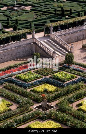 Villandry, Château de Villandry, Schloß, Gemüse- und Ziergärten Banque D'Images