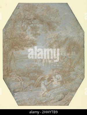 Paysage avec le reste sur le vol en Egypte 1645 Claude Lorrain (Claude Gellée) Français.Paysage avec le reste sur le vol en Egypte 459357 Banque D'Images