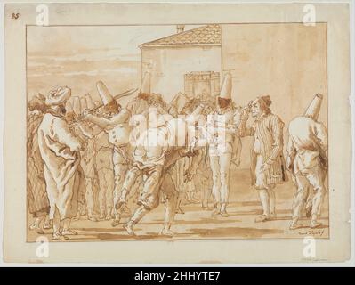 La flagellation de Punchinello ca.1800 Giovanni Domenico Tiepolo Italien.L'abattage de Punchinello 459941 Banque D'Images