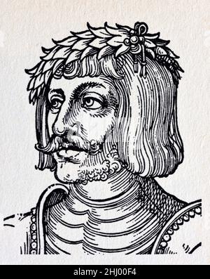 Portrait d'Ulrich von Hutten (1488-1522) Chevalier allemand, boursier, moine, écrivain, poète et satiriste, représenté dans l'Armure du Chevalier c1522 Allemagne.Imprimé, gravure ou illustration de bois d'époque Banque D'Images