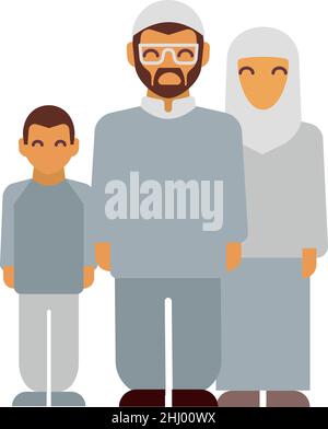 Famille islamique.Parents musulmans avec fils dans des vêtements arabes traditionnels Illustration de Vecteur