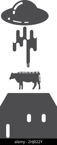 Ovni abduit vache de la ferme.Silhouette de grange noire Illustration de Vecteur