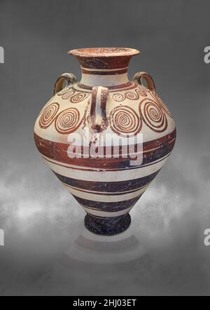 Poterie mycénienne - Pot piriforme en terre cuite avec conception circulaire fluide, tombeau de chambre IO, 1400-1350 BC Nafplion Evangelistria.Nafplion Archéologica Banque D'Images