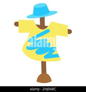 Scarecrow pour le jardin et la ferme, illustration vectorielle de style dessin animé plat.Imprimer pour les livres pour enfants, paquet d'autocollants, magazines, boutiques, design et décor Illustration de Vecteur