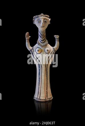 Statuette de figurine de poterie mycénienne d'une déesse faite sur une roue de poterie, Tiryns Basse Citadelle, 12th cent BC..Sur fond noir.Photographie Banque D'Images