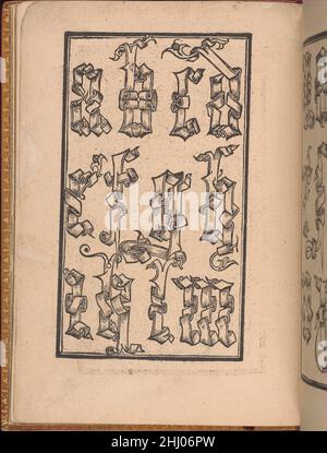 Convivio delle Belle donne, page 21 (verso) août 1532 Nicolò Zoppino Italien publié par Nicolo Zoppino, Italien, actif 16th Century, Venise, conçu par Matteo da Trévise, Italien, actif 16th Century.de haut en bas, et de gauche à droite: Première partie de l'alphabet; manquant la lettre 'j'.Les lettres sont formées à partir de rouleaux dont la forme est manipulée pour former le contour de chaque lettre.Convivio delle Belle donne, page 21 (verso) 659807 Banque D'Images