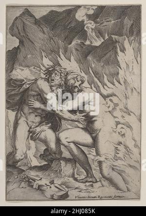 Orpheus et Eurydice ca.1590–95 Agostino Carracci Italien incapable de tenir sa promesse de ne pas regarder en arrière jusqu'à ce qu'ils aient atteint la lumière du jour, Orpheus a perdu Eurydice une deuxième fois.Agostino dépeint le moment dramatique où Orpheus, en jetant son instrument, tente de tirer son amour hors des flammes de Hadès.Ovid décrit Orpheus vainly en se tirant pour elle, ne saisissant rien d'autre que de l'air vide (Metamorphoses 10,58–59), et Virgile, dans les Géorgiques (4,498), écrit d'Eurydice qui s'étend des mains sans âme vers Orpheus.Un examen approfondi révèle que les deux chiffres ne se touchent pas tout à fait Banque D'Images