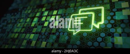 Icône de la technologie de bulle de chat avec circuit électronique.Fond bleu et dégradé. Banque D'Images