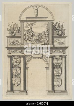 Arc triomphal, de 'Éloges et décours sur la triomphante conception du Roy en sa ville de Paris ...' par Jean-Baptiste de Machault 1629 Melchior Tavernier.Arc triomphal, de 'Éloges et décourage sur la triomphante conception du Roy en sa ville de Paris ...' par Jean-Baptiste de Machault 699959 Banque D'Images