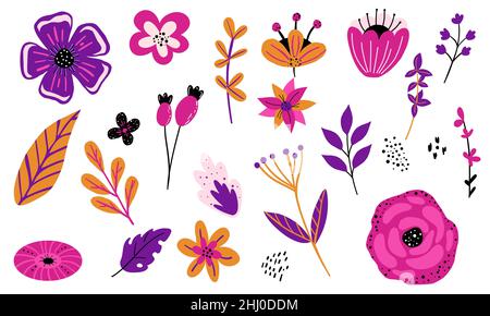 Formes abstraites et fleurs en forme de doodle. Illustration de Vecteur