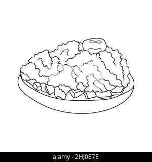 Dakos traditionnel appétit grec.En-cas crétois avec fromage et tomates.Illustration vectorielle dessinée à la main.Élément design pour le menu café, bistrot Illustration de Vecteur