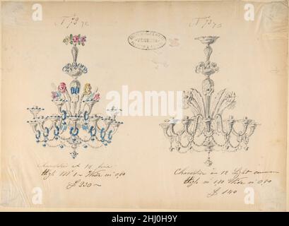 Une des vingt-trois feuilles de dessins de verrerie (miroirs, lustres, gobelets, etc.)1850–80 Compagnia di Venezia et Murano Italian.Une des vingt-trois feuilles de dessins de verrerie (miroirs, lustres, gobelets, etc.)344731 Banque D'Images