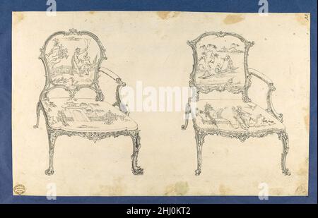 Deux chaires françaises, dans Chippendale Drawing, vol. I 1753 Thomas Chippendale British dessin préparatoire pour le « gentleman and Cabinet Maker's Director » de Thomas Chippendale.Publié à l'envers sous la forme de la plaque XX dans les éditions 1754 et 1755, et renuméroté en tant que plaque XXI dans l'édition 1762.Deux chaires françaises, dans Chippendale dessins, vol. I 390492 Banque D'Images