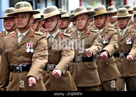 Brecon, Powys, pays de Galles, Gurkha Freedom Parade le 9th juin 2019.Le soldat Gurkhas marche pendant la procession de la Freedom Parade à Breco Banque D'Images