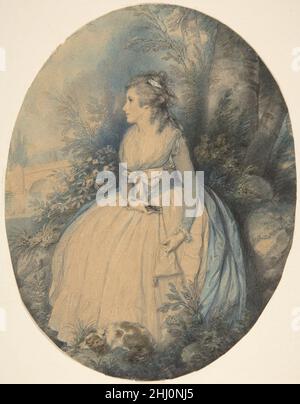 Mme Robinson comme Perdita ca.1779 Richard Cosway British cette jolie jeune femme assise dans un parc, qui fait une blessure à la broche avec du fil et accompagnée de son chien, est Mary Robinson.Quand elle a joué le rôle de Perdita dans une adaptation de la « Tale d'hiver » de Shakespeare, mise en scène par David Garrick en 1779, George, Prince de Galles est tombé amoureux d'elle,Et elle est devenue sa maîtresse pendant deux ans.l'artiste Cosway a profité d'une longue carrière comme une société à la mode portraitiste et a travaillé dans une gamme de médias.Ici, il utilise l'aquarelle pour une petite image pleine longueur qui lie suggestivement la vie du sujet o Banque D'Images