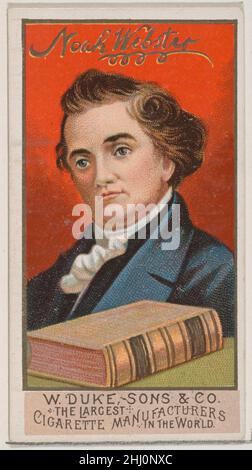 Noah Webster, de la série Great Americans (N76) for Duke brand cigarettes 1888 émise par W. Duke, Sons & Co. Cartes professionnelles de la série « Great Americans » (N76), émise dans un jeu de 50 cartes en 1888 pour promouvoir les cigarettes de marque W. Duke Sons & Co.Il y a deux variantes de la carte Beecher, l'une à gauche et l'autre à droite.Il s'agit de la variation orientée vers la gauche.Noah Webster, de la série Great Americans (N76) pour les cigarettes de marque Duke.1888. Lithographie couleur commerciale.Publié par W. Duke, Sons & Co. (New York et Durham, N.C.) Banque D'Images