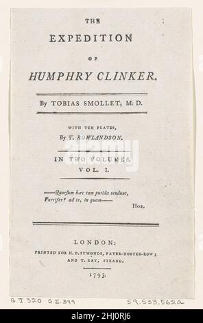 Page titre, de Tobias Smollett 'The Expedition of Humphry clinker' (Londres, 1793), vol. 1 1793 Thomas Rowlandson.Page titre, de Tobias Smollett 'The Expedition of Humphry clinker' (Londres, 1793), vol. 1.L'expédition de Humphrey clinker.Thomas Rowlandson (britannique, Londres 1757–1827 Londres).1793. Gravure.Imprime Banque D'Images