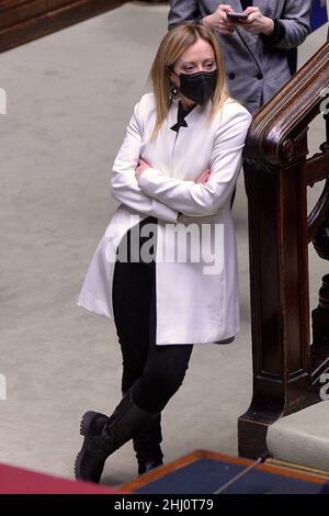 Rome, Italie.26th janvier 2022.Député italien Giorgia Meloni lors de la troisième session de vote du nouveau Président de la République italienne à la Chambre des députés en plénière.Rome (Italie), 26 janvier 2022Photo Pool Stefano Carofei Insidefoto Credit: Insidefoto srl/Alay Live News Banque D'Images