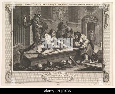 The Idle 'Prentice at Play in the Church Yard (Industry and idleness, planche 3) 30 septembre 1747 William Hogarth British.The Idle 'Prentice at Play in the Church Yard (Industrie et idleness, planche 3) 399840 Banque D'Images