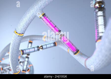 Brin d'ADN virtuel artificiel.3D illustration Banque D'Images
