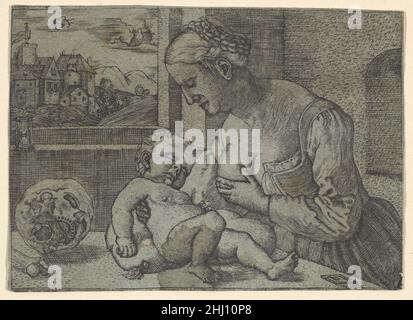 La Vierge et l'enfant avec le crâne (copie) 16th siècle après Barthel Beham allemand.La Vierge à l'enfant avec le crâne (copie) 392884 Banque D'Images