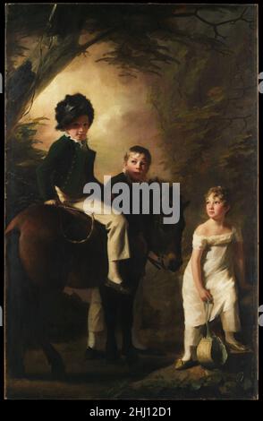 Les enfants Drummond ca.1808–9 Sir Henry Raeburn British, Scottish George Drummond, âgé de six ans, est montré sur son poney, l'objet d'admirer les gazes de son frère et de sa sœur adoptifs.George est devenu membre de la banque familiale, marié, a eu quatre enfants et est décédé à l'âge de 49 ans.En revanche, en 1821, son père avait pris une vie de jeu et de dissipation, abandonné sa femme et ses enfants et vivait avec l'épouse d'un officier de marine.le peintre prééminent des Lumières écossaises, Raeburn était particulièrement doué pour les représentations naturalistes d'enfants.Les enfants Drummond.Sir Henry R. Banque D'Images