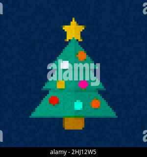 Pixel art arbre de Noël icône vectorielle Illustration de Vecteur