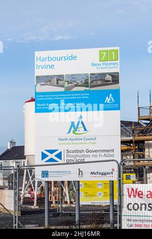 Site de construction de nouvelles maisons accessibles par North Ayrshire Council, Harborside, Irvine, North Ayrshire, Écosse,ROYAUME-UNI Banque D'Images