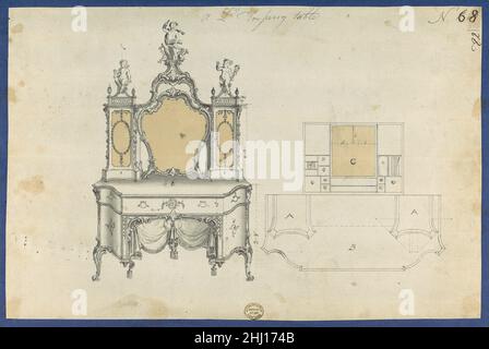 A Lady's dressing Table, de Chippendale Drawing, vol. II 1761 Thomas Chippendale British dessin préparatoire pour le « gentleman and Cabinet Maker's Director » de Thomas Chippendale.Publié à l'envers comme plaque LII dans la troisième édition de 1762, mais créé dès 1761 selon la loi du Parlement sur l'imprimé lui-même.A Lady's dressing Table, de Chippendale dessins, vol. II 390636 Banque D'Images