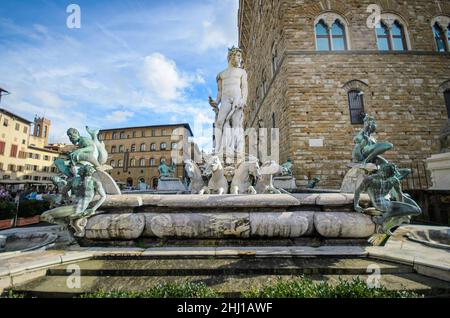 Fontana del Nettuno à Florence, Italie.Fontaine de Neptune sur la Piazza della Signoria Banque D'Images