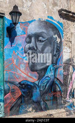 Graffitis de l'homme noir à Barrio Getsemani, Cartagena de Indias, Colombie. Banque D'Images