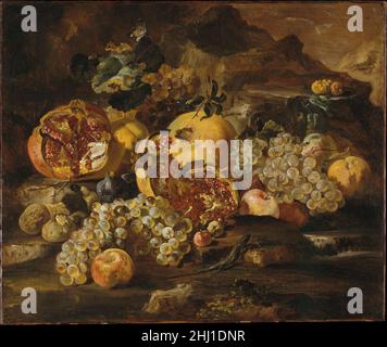 Grenades et autres fruits dans un paysage Abraham Brueghel flamand notre connaissance de la peinture italienne encore en vie est encore à ses balbutiements.Cette vie encore frappante a été attribuée à Velázquez, Giuseppe Ruoppolo (un des principaux représentants de la peinture encore à la vie de Neopolitan), et Giovanni Paolo Spadino.Elle est actuellement attribuée au Fleming Abraham Brueghel, qui a travaillé à Rome et à Naples, indiquant les échanges internationaux qui ont façonné le genre de la vie encore.Grenades et autres fruits dans un paysage 436752 Banque D'Images