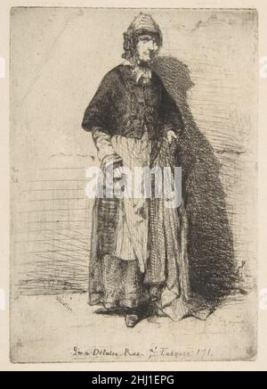 La mère Gérard 1858 James McNeill Whistler American la mère Gérard aurait vendu des fleurs à l'extérieur de Bal Bullier à Paris, mais Whistler la montre tenir un châle ou un morceau de tissu dans un portrait peu idéalisé qui démontre l'admiration pour le réalisme épousé par Courbet.L'artiste a réalisé la gravure à Paris pendant l'été ou l'automne 1858 et l'a incluse dans son premier ensemble publié, 'Douze eau-fortes d'apres nature' ('douze gravures de la nature'), connu sous le nom de 'set français'.La mère Gérard 372667 Banque D'Images