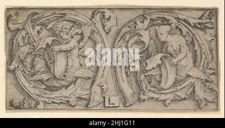 Triton et Siren dans les tendrils ca.1510 Lucas van Leyden Netherlandish.Triton et Siren dans les tendrils 364791 Banque D'Images