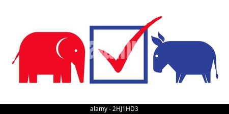 Bannière vintage Vector pour l'élection présidentielle de 2024 aux États-Unis.Illustration vectorielle de l'âne et de l'éléphant.Vote 2024. Illustration de Vecteur