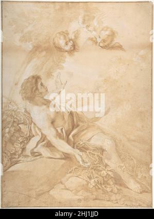 Saint Benoît sur un lit de Thorns 1666–1724 Benedetto Luti Italien.Saint Benoît sur un lit de Thorns 340712 Banque D'Images
