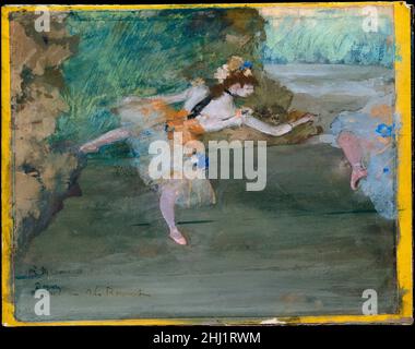 Danseur sur scène ca.1877 Edgar Degas Français peu de temps après qu'il a été achevé vers 1877, Degas a donné cette photo à Alexis Rouart et à sa femme.Rouart était un vieil ami et ancien élève, mais Degas était encore plus proche de son frère Henri, un peintre amateur dont l'impressionnante collection d'œuvres de Degas comprenait les grands danseurs pratiquant au Bar (29.100.34).La danseuse sur scène passa plus tard au fils d'Alexis Henri.Danseur sur scène 436134 Banque D'Images