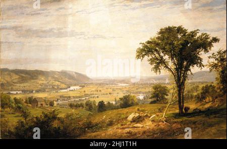 Wyoming Valley, Pennsylvanie 1864 Jasper Francis Cropsey American il s’agit d’une étude pétrolière pour la monumentale « Valley of Wyoming » de Cropsey (66,113).La vue provient d’un promontoire appelé Aboutn’s Hill, qui regarde vers le nord, de l’autre côté de la vallée, qui est traversée par la rivière Susquehanna.Contrairement à la grande toile détaillée, le travail actuel a été peint de façon large et rapide.Wyoming Valley, Pennsylvanie 10589 Banque D'Images