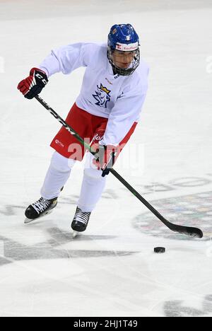 Prague, République tchèque.26th janvier 2022.Alena Mills en action lors de la séance de formation de l'équipe nationale de hockey féminin tchèque, le 26 janvier 2022, à Prague, République tchèque,Avant les Jeux Olympiques d'hiver Beijing 2022.Crédit : Katerina Sulova/CTK photo/Alamy Live News Banque D'Images