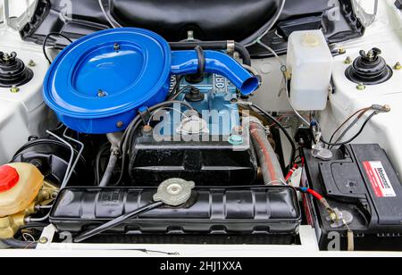 Ford Escort MK1 Mexico Engine Bay. Banque D'Images