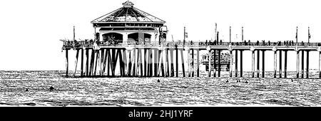 Illustration vectorielle de Huntington Beach Pier en noir sur fond blanc Illustration de Vecteur